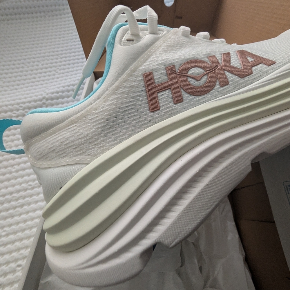 NWT Womens Hoka Gaviota 5 Size 9B White and Blue Athletic Sneakers W Yellow - Picture 5 of 5